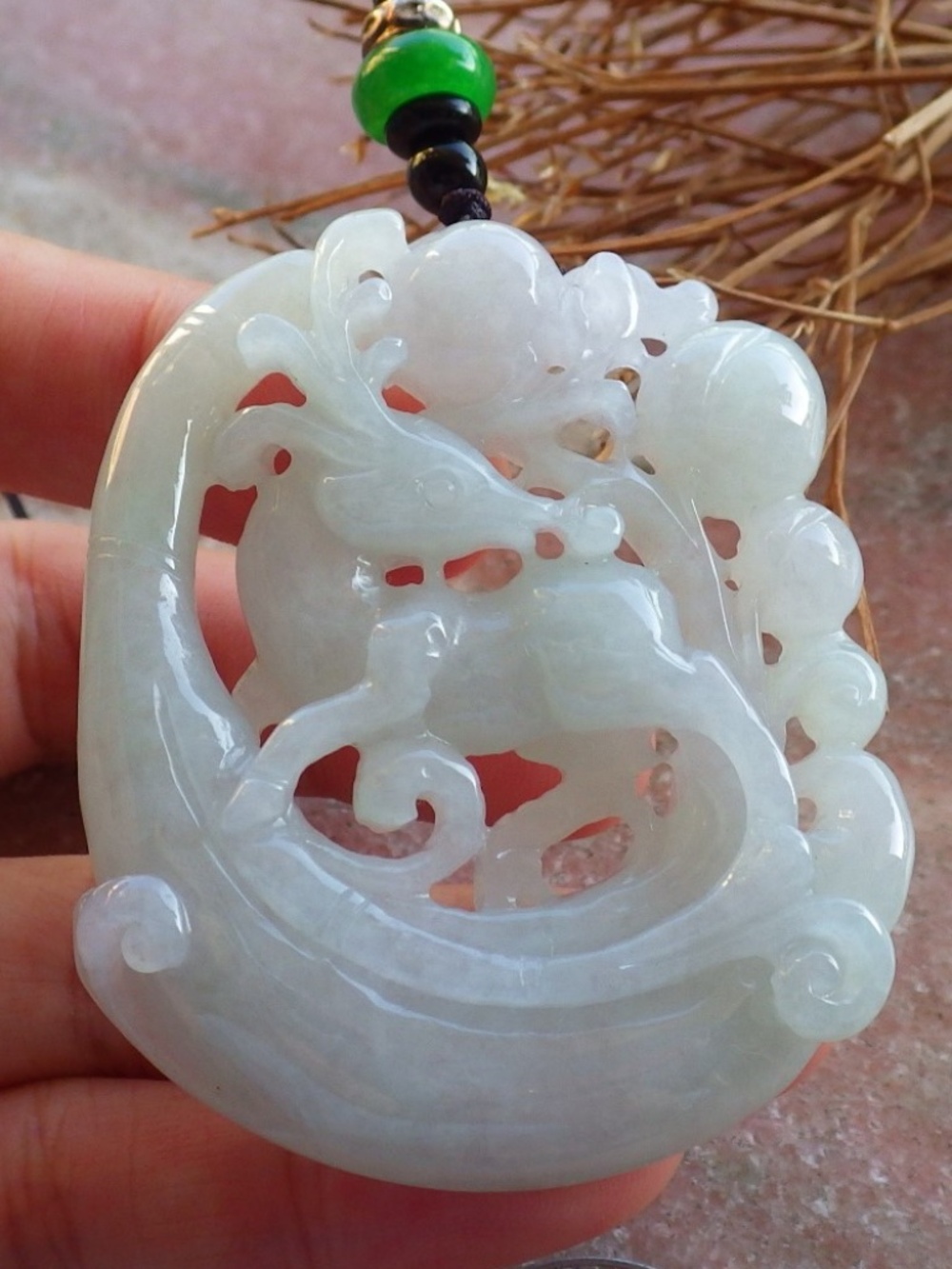 Certified Burma Natural A Jade jadeite Deer Flower Peach Pendant Necklace